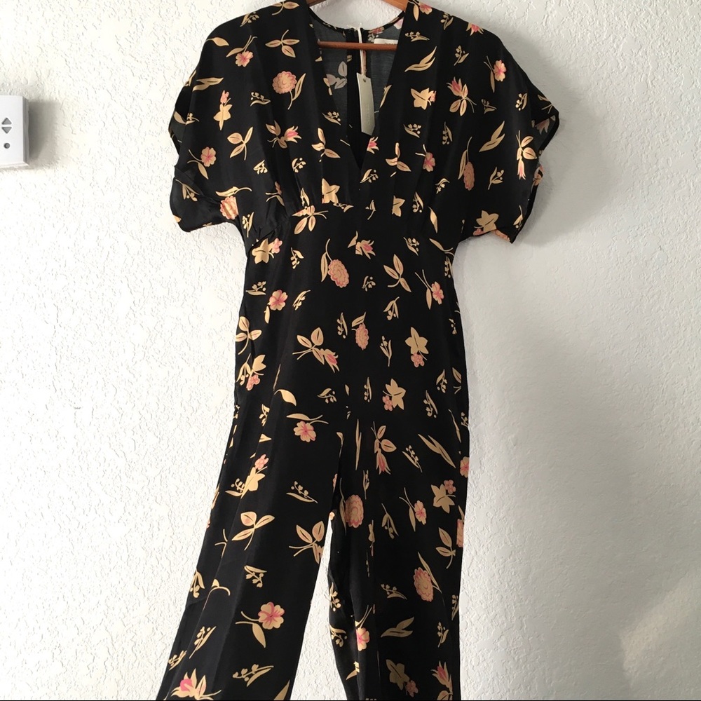 Capulet Remy Black Floral Satin Jumpsuit NWT